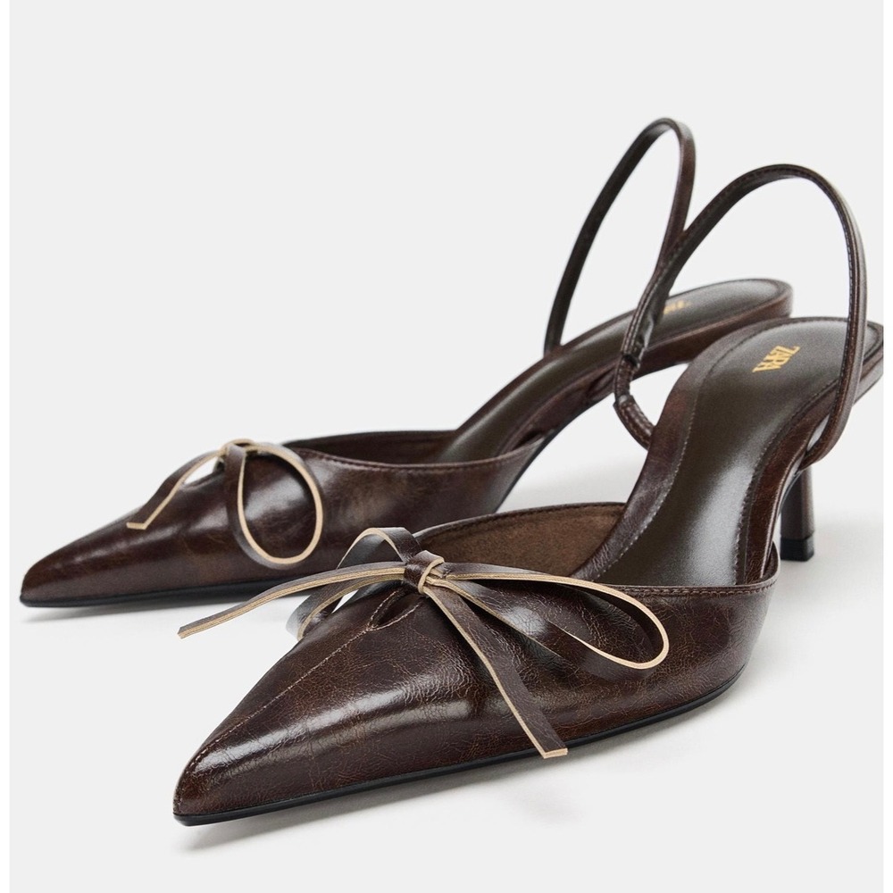 Zara Bow Slingback Heels – Brown – Women's 6.5 – NWT